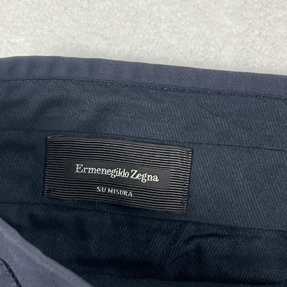 CUSTOM Ermenegildo Zegna Blue Cashco Cotton Cashmere Pleats Side Tab Pants 38x31 - Picture 6 of 12